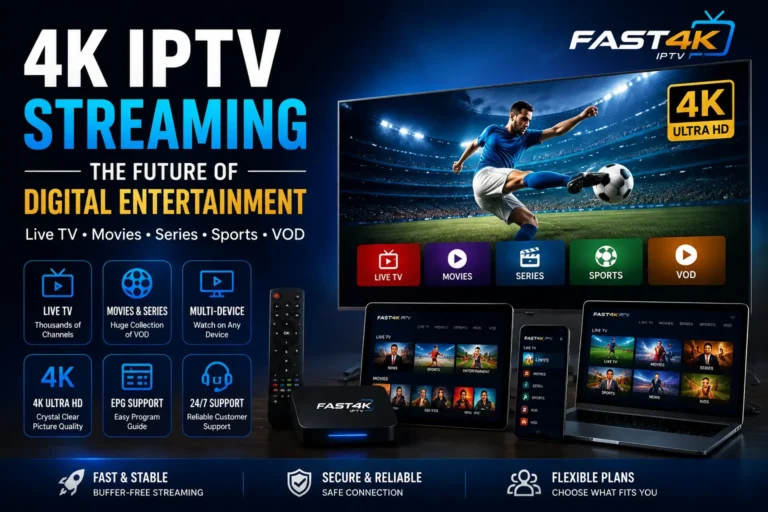 How 4K IPTV Streaming Is Creating the Future of Digital Entertainment 4K IPTV Streaming service featuring live TV, movies, sports, VOD content, multi-device compatibility, and ultra HD entertainment experience.
