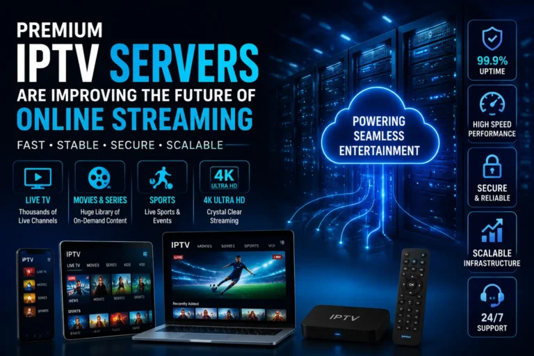 How Premium IPTV Servers Are Improving Online Streaming Premium IPTV Servers powering online streaming with live TV channels, movies, sports, 4K Ultra HD content, secure infrastructure, and reliable digital entertainment solutions.